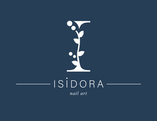 Logo, capital letter I. Monogram of Botanical Minimalistic, Initial. with Organic Plant Elements. Vector design. for tattoo studio