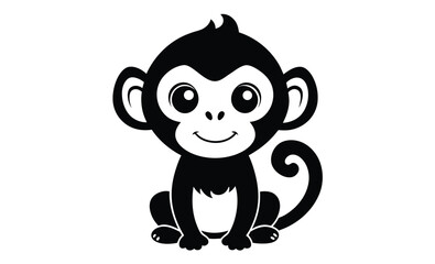 Monkey silhouette illustration, Primate animal graphic, Jungle monkey outline, Wild animal black shape