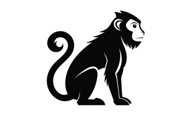 Monkey silhouette illustration, Primate animal graphic, Jungle monkey outline, Wild animal black shape
