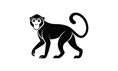 Monkey silhouette illustration, Primate animal graphic, Jungle monkey outline, Wild animal black shape