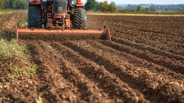 Farmer operating a tractor to plow a field. Featuring agricultural work and land preparation - Powered by Adobe