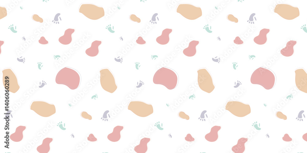 Aufkleber scatter seamless pattern with monkey footprints and fluid shapes