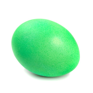 Green color Easter Chicken egg isolated on white background. Eastertide traditional food.