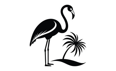 Flamingo silhouette illustration, Tropical bird graphic, Standing flamingo outline, Wading bird vector design