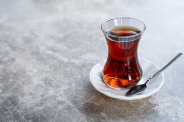 Morning With Turkish Tea Chai In Curved Glas