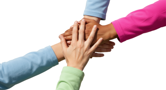 Isolated teamwork hands together