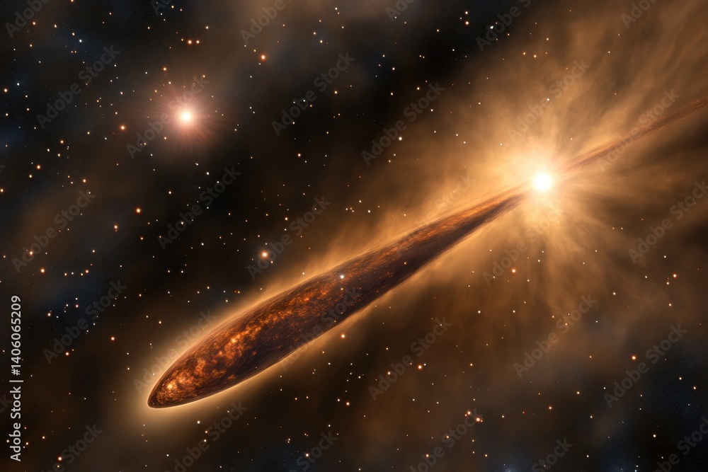 Poster cosmic event with a comet sweeping through a starry galaxy in deep space