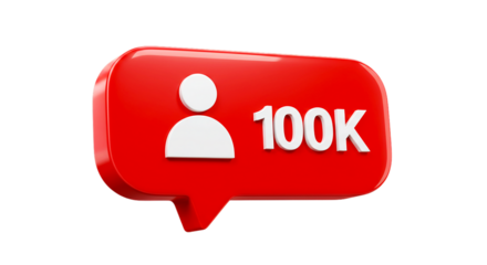 A red speech bubble with a white person icon and the text k indicating one hundred thousand