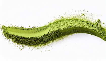 Matcha bright green powder isolated on white background