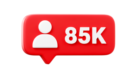 A red notification icon with a white person icon and the number eighty five k on a black background