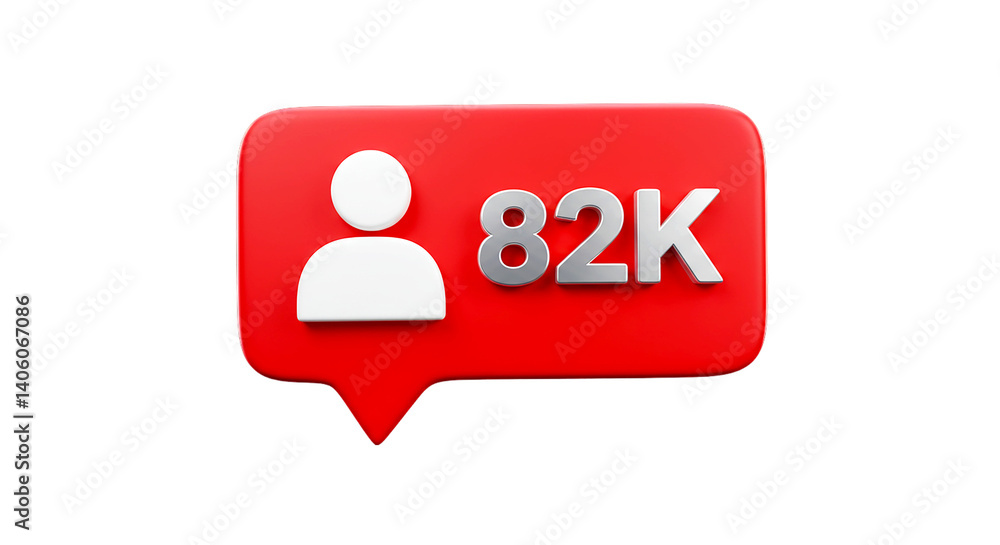 Poster a red notification icon showing eighty two thousand followers on a black background in three d rende