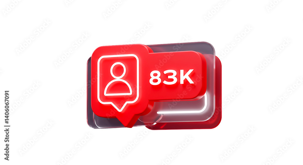 Poster a close up of a red notification icon with a person icon and the text k on a black background