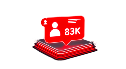 A red notification icon with a person icon and eighty three k on a red and white platform on black