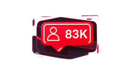 A red social media notification icon displaying eighty three thousand followers on a black background