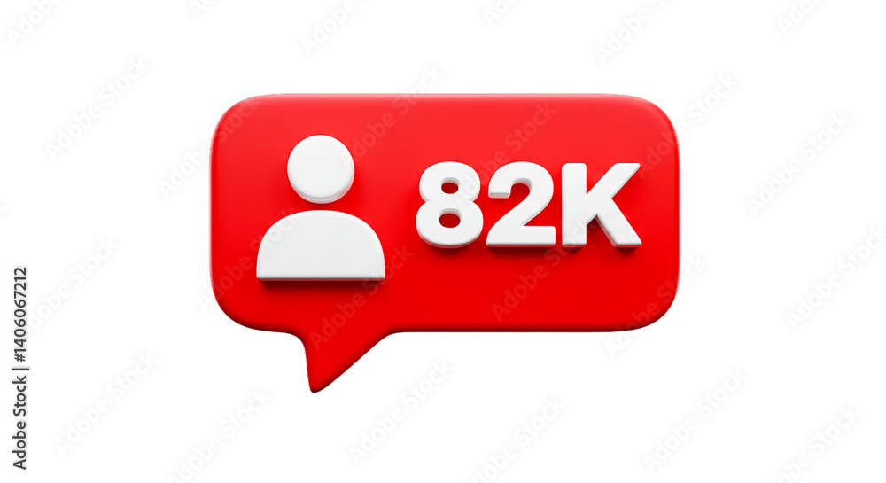 Poster a red notification icon showing eighty two thousand followers on a black background rendered in d