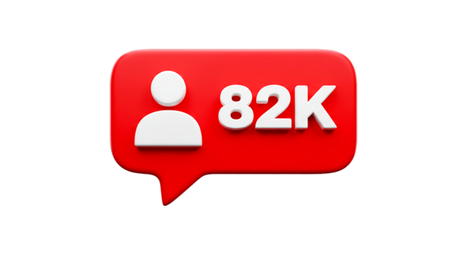 A red notification icon showing eighty two thousand followers on a black background rendered in d