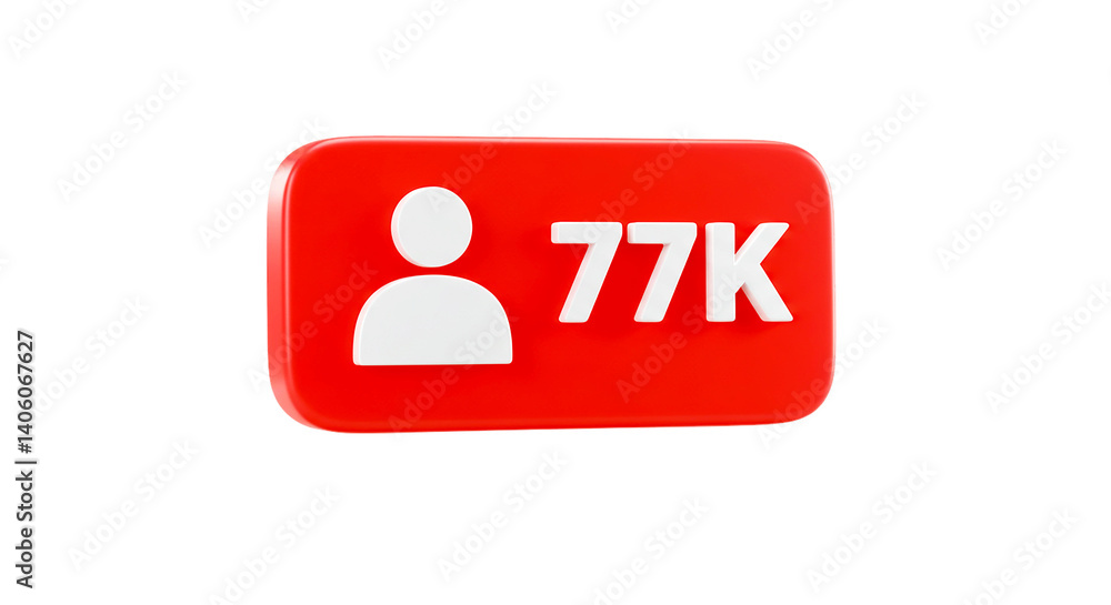 Poster a red rectangular icon with a white person icon and the text k showing followers count on black
