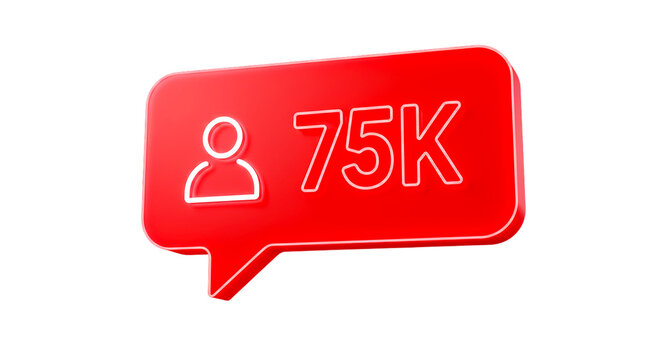 A red notification bubble with a person icon and the text k indicating seventy five thousand - Powered by Adobe