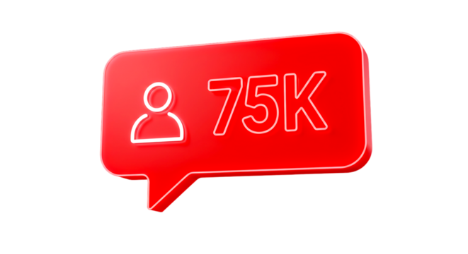 A red notification bubble with a person icon and the text k indicating seventy five thousand