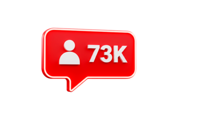 A red notification icon with a white person icon and the number seventy three k on a black background
