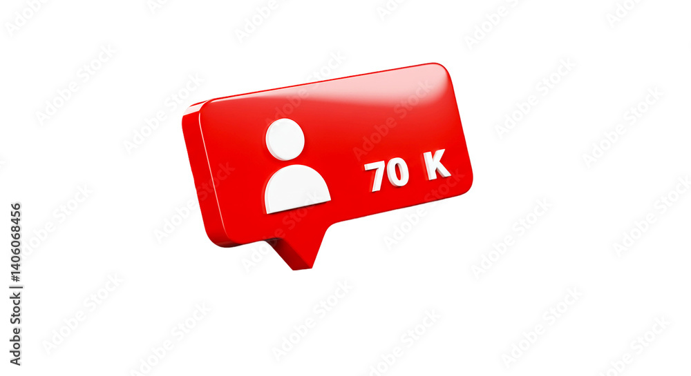 Poster a red notification bubble with a white user icon and the text seventy k on a black background