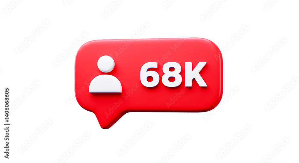 Poster a red speech bubble with a white user icon and the text sixty eight k on a black background render