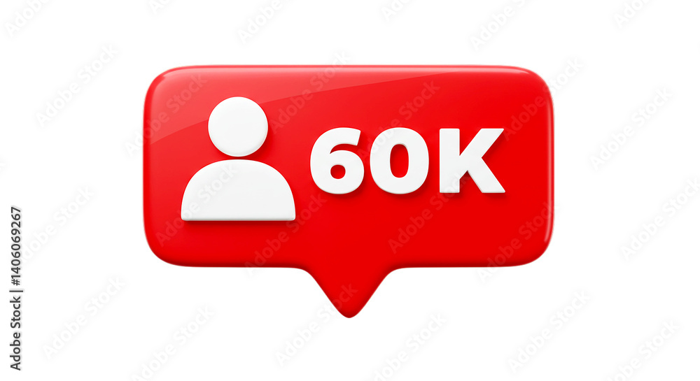 Poster a red notification icon with a white user icon and the text 60k indicating sixty thousand followers