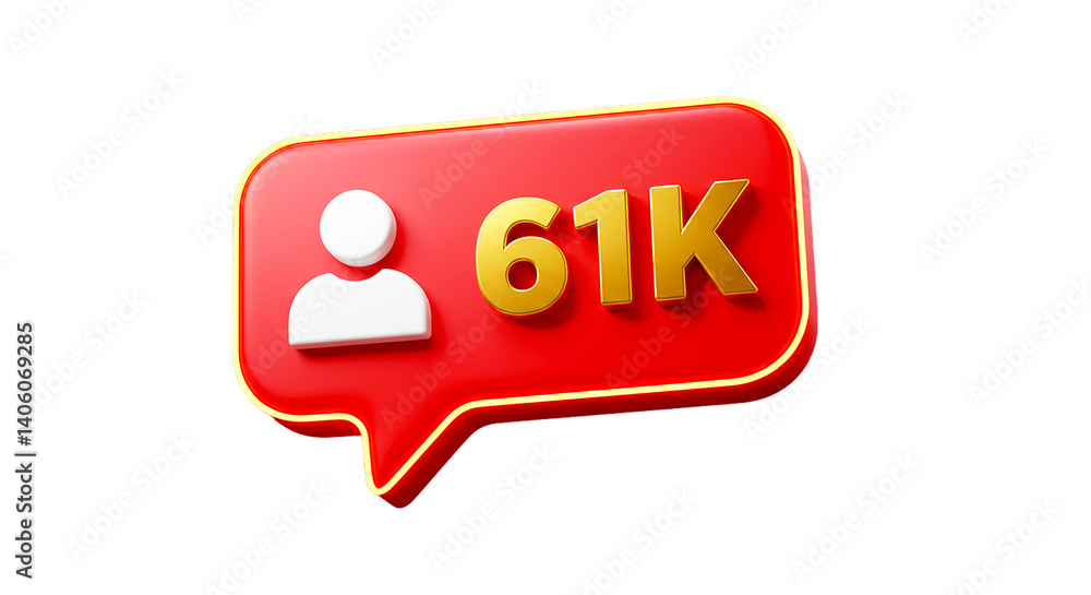 Poster a red speech bubble with a white user icon and gold text reading sixty one k on a black background