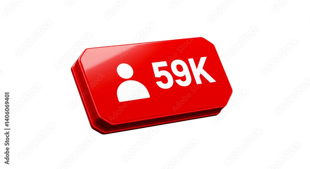 Poster a red button with a white silhouette of a person and the text k on a black background