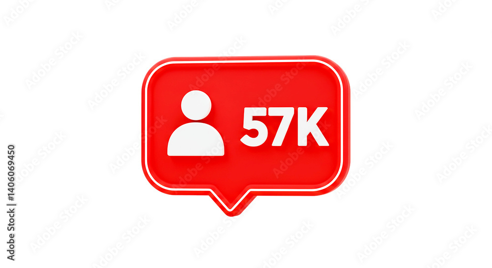 Poster a red notification icon with a white person icon and the number k displayed on a black background
