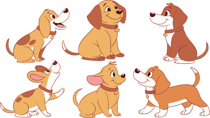 Fototapeta premium Cute Cartoon Dog Breeds Vector Set - Colorful Flat Animal Illustrations for Kids, Posters, and Pet Designs.eps