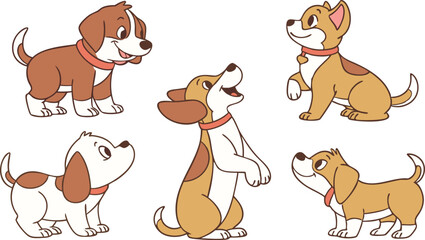 Fototapeta premium Cute Cartoon Dog Breeds Vector Set - Colorful Flat Animal Illustrations for Kids, Posters, and Pet Designs.eps