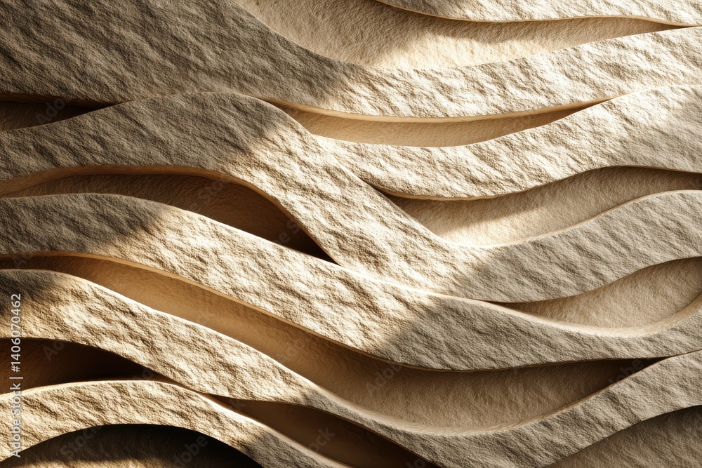 Poster an abstract background of layered sandstone ridges illuminated by soft sunlight, featuring a texture