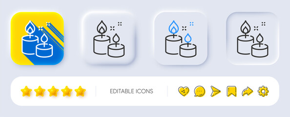 Aroma candles line icon. Neumorphic, Flat shadow, 3d buttons. Spa candlelight sign. Aromatic wick for relaxation symbol. Line aroma candle icon. Social media icons. Vector