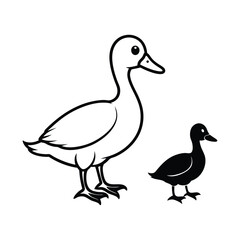 duck and ducklings vector silhouette on white background