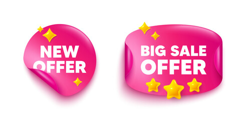 New offer sticker tag. Big offer paper price banner. New offer tag. Special price sign. Advertising Discounts symbol. Discount sticker with 3d stars. Vector