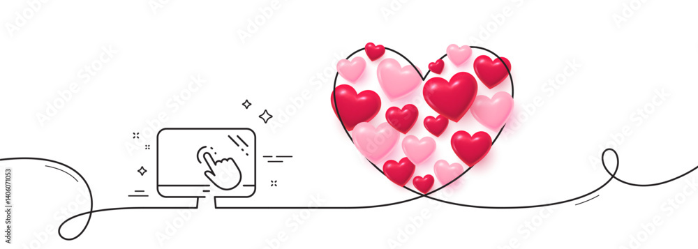 Poster touch screen line icon. continuous line big heart. online quiz test sign. 3d hearts in heart shaped 