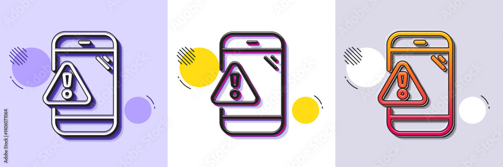 Poster warning message line icon. halftone dotted pattern. gradient icon with grain shadow. phone alert sig
