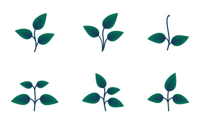 Obraz premium Plants with leaves green gradient illustration set. Nature and planting design elements. Isolated vector images