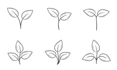 Plant sprout line illustration set. Spring, planting and nature design elements. Isolated vector images