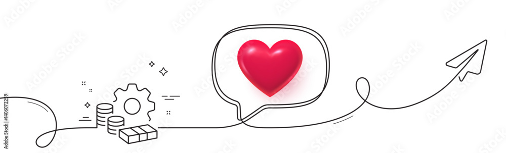 Poster money line icon. continuous line with share plane. transfer payment sign. bank account maintenance s