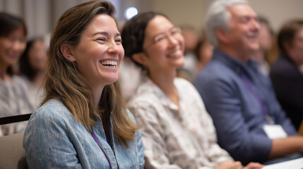 Obraz premium Engaging Audience Laughter in a Seminar Room with Humor and Insights
