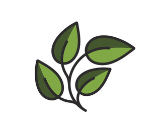 Curved plant with four leaves illustration in green colors. Spring, planting and nature design element. Isolated vector image