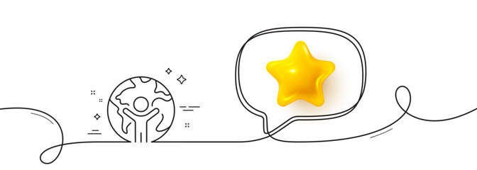 Global business line icon. Continuous line with 3d star. International outsourcing sign. Internet marketing symbol. 3d star in speech bubble. Global business single line ribbon. Vector