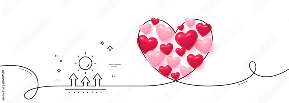 Poster sun protection line icon. continuous line big heart. uv protect sign. sunscreen effect symbol. 3d he
