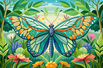 Fototapeta premium vector of Glass butterfly (Greta Otto) in the summer garden