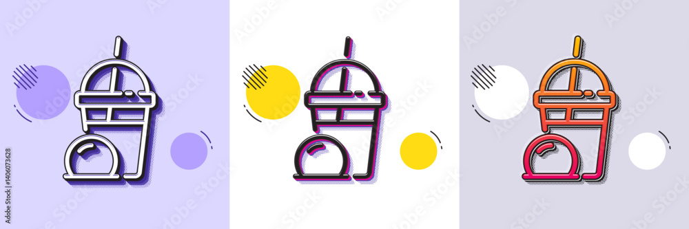 Poster ice cream milkshake line icon. halftone dotted pattern. gradient icon with grain shadow. vanilla sun