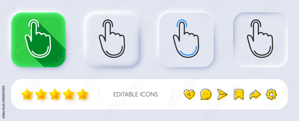 Poster hand click line icon. neumorphic, flat shadow, 3d buttons. finger touch sign. cursor pointer symbol.