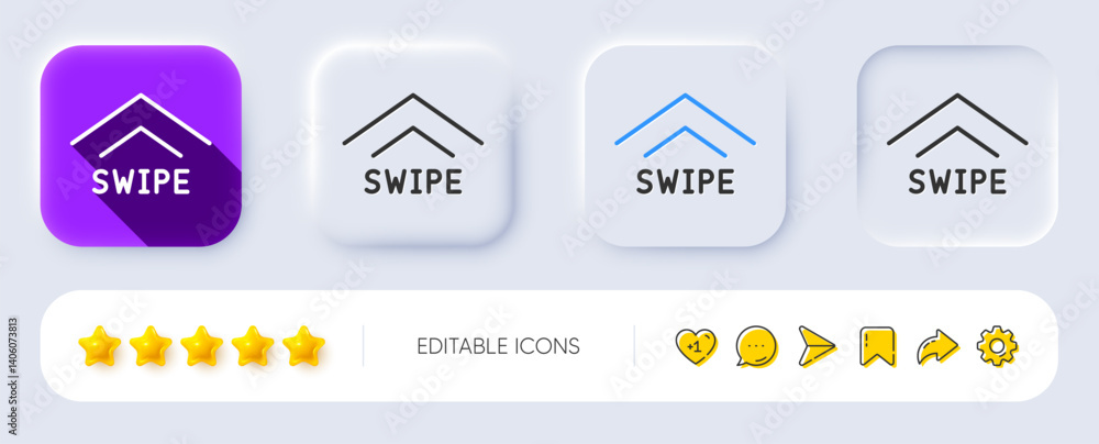 Poster swipe up line icon. neumorphic, flat shadow, 3d buttons. scrolling arrow sign. landing page scroll s