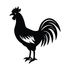 silhouette of rooster crowing on fence post